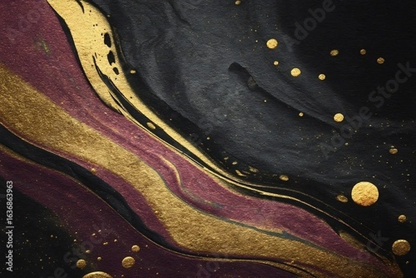 Fototapeta Abstract marble background with gold, black, and purple colors creating a luxurious and elegant design for various creative projects