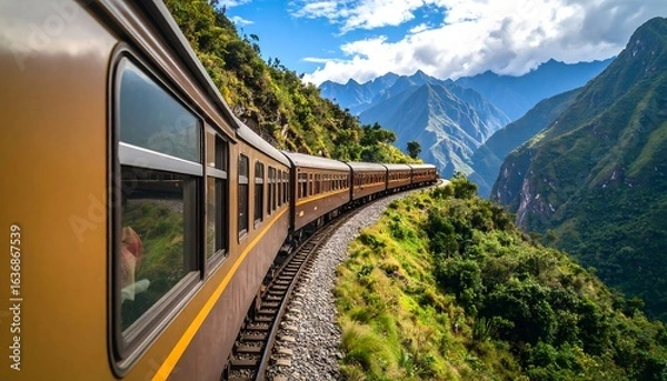 Fototapeta Scenic train journey through mountains