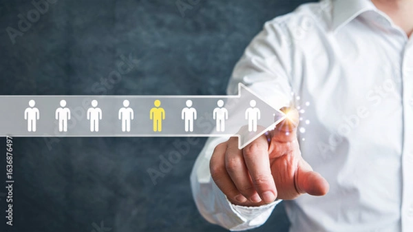 Fototapeta Dynamic leader highlights team member in digital talent selection process, driving forward progress with innovative HR strategy