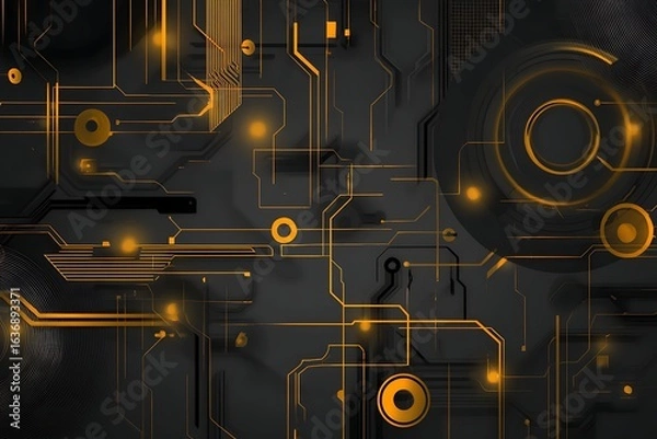 Fototapeta Abstract digital art featuring circuit board patterns and glowing lines creates a futuristic and modern technology background design