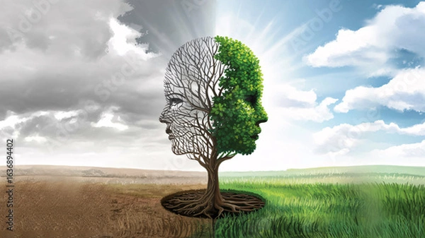 Fototapeta Transformative growth symbolizes human resilience and positive change from despair to hope amidst contrasting landscapes