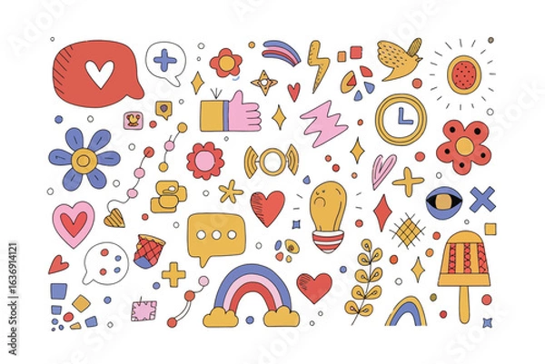 Fototapeta Vibrant Doodle Art Elements: A collection of hand-drawn doodle art elements, capturing a sense of playful creativity and artistic flair, perfect for adding a touch of whimsical charm to any design.