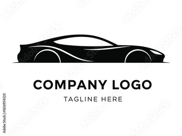 Fototapeta Elegant Car Logo: An artistic, minimalist emblem of a sleek black car silhouette, symbolizing speed, luxury, and innovation, with room for customization for your company's brand.