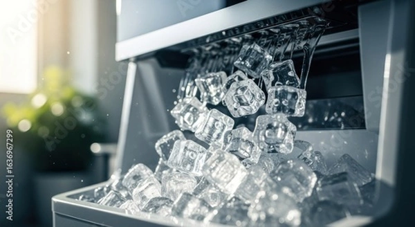 Fototapeta Ice cubes cascading from a commercial ice maker