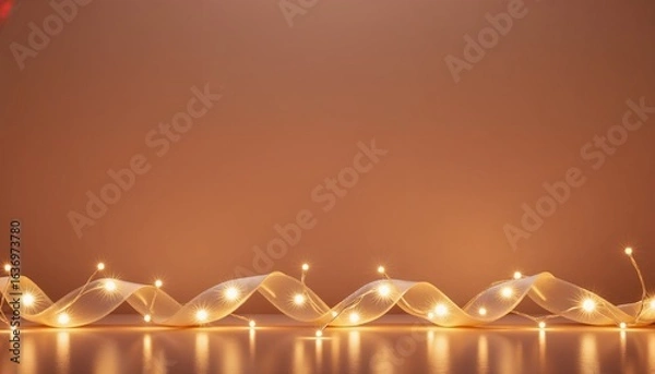 Fototapeta Decorative string lights with warm glow on neutral background  