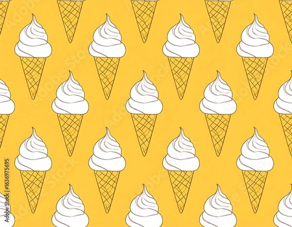 Obraz Ice cream cones, yellow background, repeating pattern