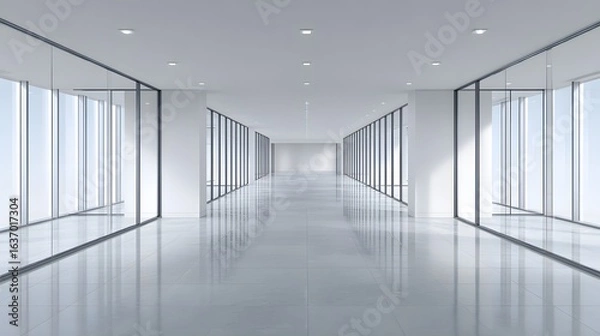 Obraz Empty office hallway with large windows.