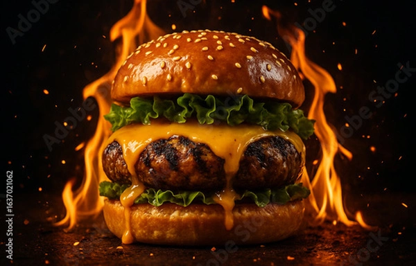 Obraz hamburger on black background