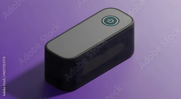 Fototapeta Isometric Pixel Art Grey Rectangular Object with Circular Button on Purple Surface Casting Shadow in Digital