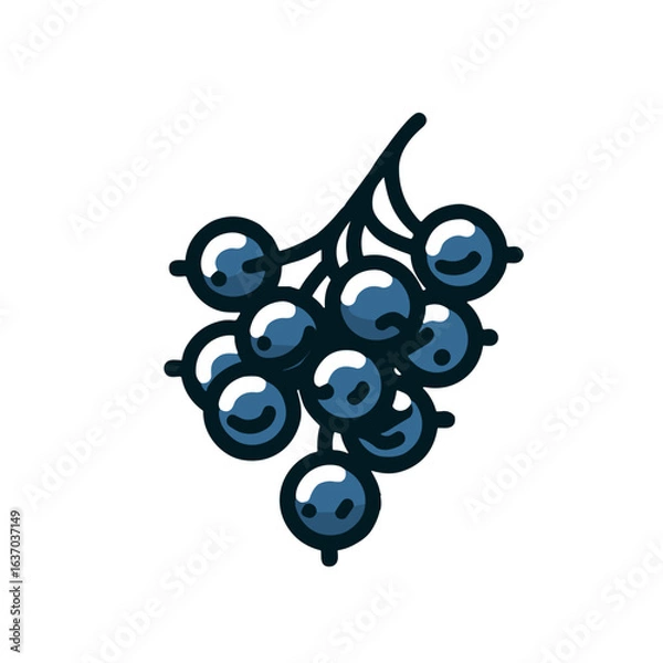 Obraz Stylized blackcurrant bunch illustration with playful design and outline, copy space