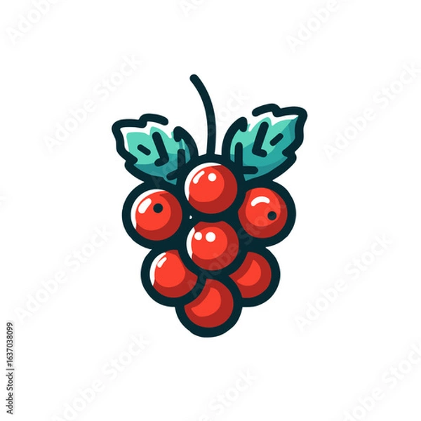 Fototapeta Stylized red currant bunch illustration with vibrant colors and leaves, copy space