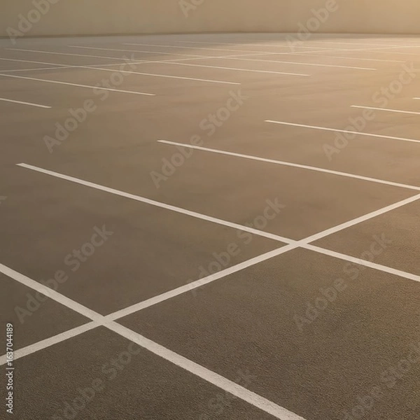 Fototapeta Open Parking Space Ready for Business and Transportation Needs. Ideal for Urban Planning, Logistics, and Car Park Design Projects