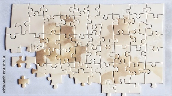 Fototapeta Incomplete Jigsaw Puzzle with Coffee Stains, Abstract Concept