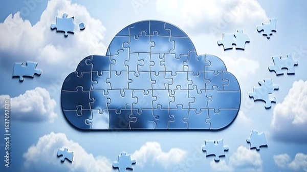 Fototapeta Cloud Computing Puzzle Concept Jigsaw Pieces Blue Sky