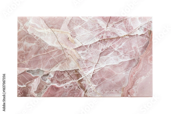 Fototapeta Close-up of a rectangular slab of pink and white marble-like stone.  Intricate veining and color variations create a natural, textured surface