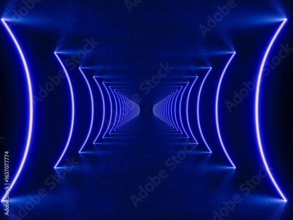 Fototapeta Blue modern lighting with interior empty space, 3d rendering sci-fi concept