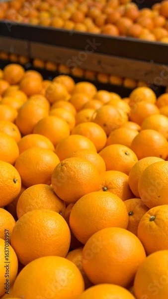 Fototapeta Close-up of stacked crates filled with oranges