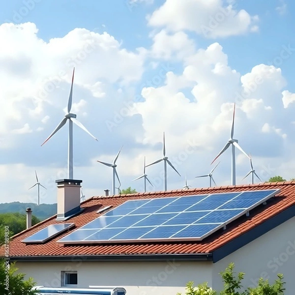 Obraz Green Energy Solutions: Solar Panels and Wind Turbines