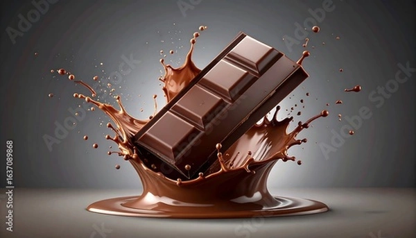 Fototapeta Chocolate bar in a splash of melted chocolate