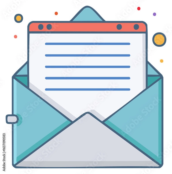 Fototapeta Open Blue Envelope with Letter, Sending Mail, Email Marketing Illustration Design