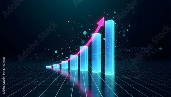 Obraz Futuristic Digital Bar Chart with Upward Trend and Glowing Arrow