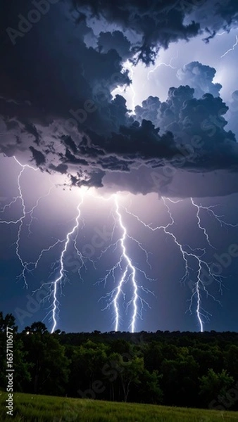 Fototapeta Dramatic lightning storm over a field (1)