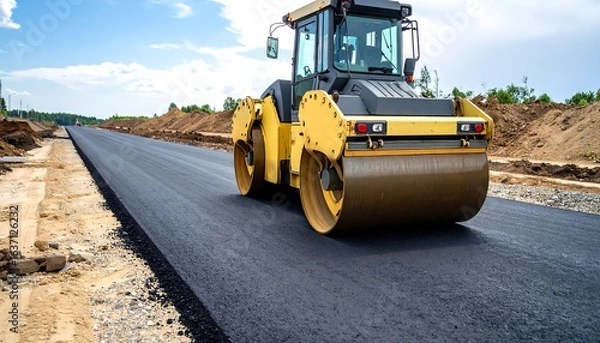 Obraz Road construction, asphalt roller