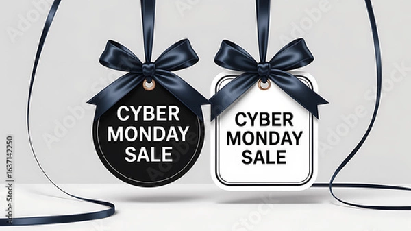 Obraz  Elegant Cyber Monday Sale Tags with Black and White Gift Ribbons