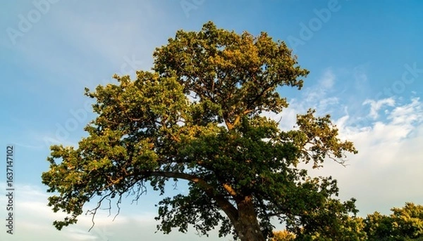 Obraz Lush oak tree against a partly cloudy sky
