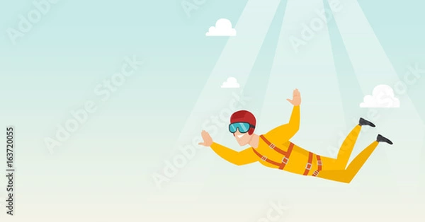 Fototapeta Caucasian parachutist jumping with a parachute.