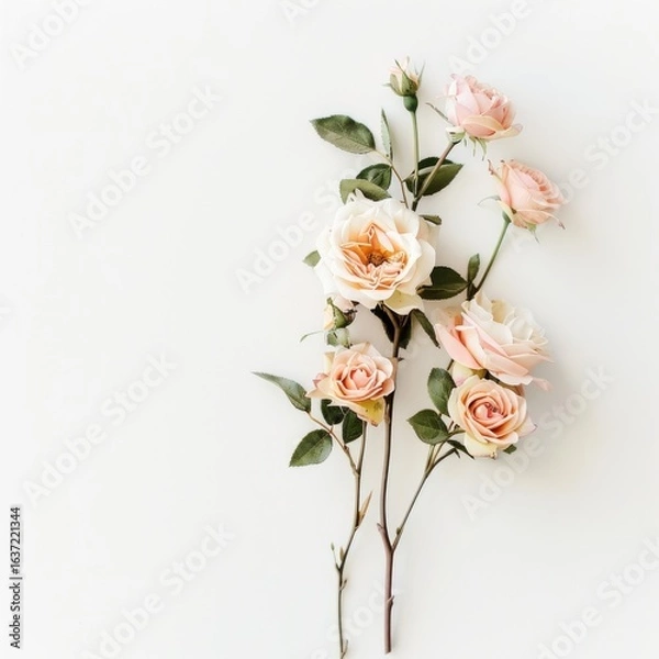 Fototapeta Delicate blush roses on white background