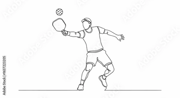 Fototapeta Hand drawn pickleball paddle male player in minimal line art style, action pose vector illustration for sports branding, instructional materials, and posters                                           