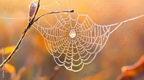 Obraz Delicate spiderweb with morning dew