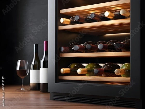 Obraz Elegant Wine Cooler Display at Night