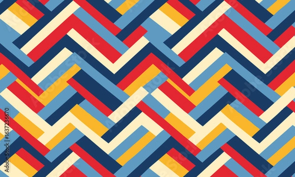 Fototapeta Geometric seamless pattern with woven herringbone stripes, Retro parquet floor vector background