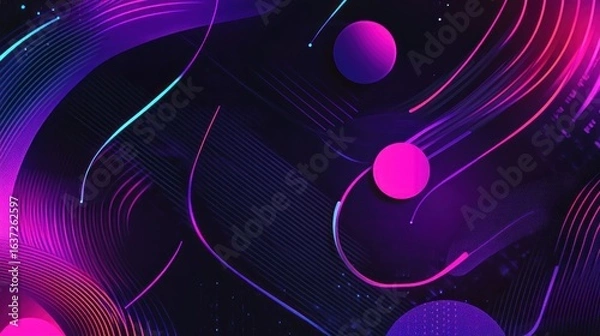 Fototapeta A sleek, dark abstract design with neon light curves, glowing purple accents, and geometric patterns, conveying a sense of futuristic sophistication