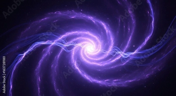 Fototapeta Purple cosmic spiral galaxy with bright center, swirling nebulae, and stardust on a dark background