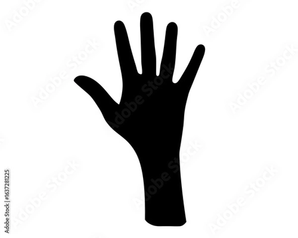 Fototapeta Black silhouette of hand showing five fingers on white background for art projects