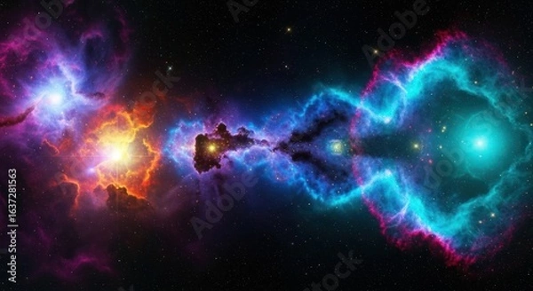 Fototapeta Colorful cosmic nebula with stardust, interstellar clouds, and vibrant light