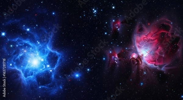 Fototapeta Cosmic Nebula with Stars, Blue and Red Galaxy Space Background, Universe Exploration and Science
