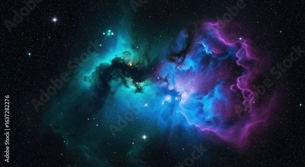 Fototapeta Colorful nebula with stars in deep space, cosmic cloud with blue, purple