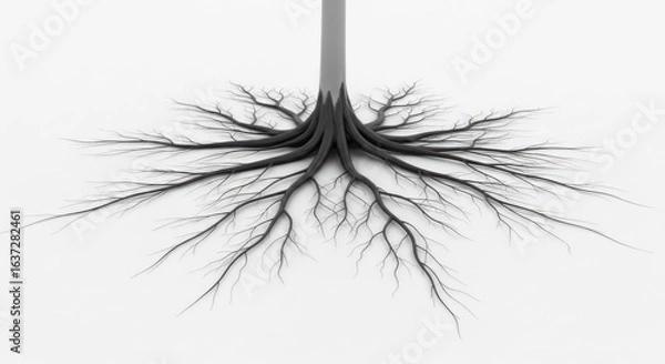 Fototapeta Tree Root System Spreading on White Background, Network Connection, Growth Concept