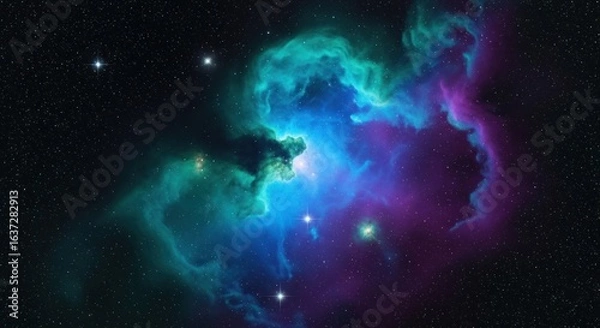Fototapeta Colorful nebula with stars, cosmic cloudscape in deep space, ethereal galaxy background for science fiction and astronomy projects