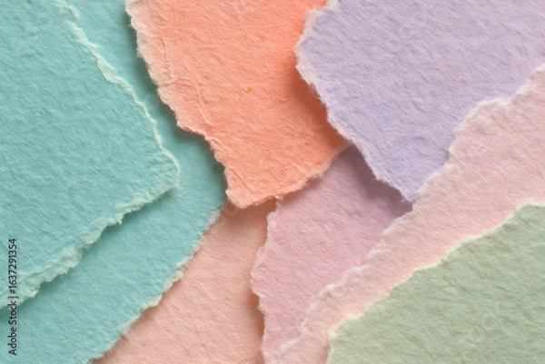 Obraz Macro Close-Up of Torn Pastel Paper Collage with Deckled Edges