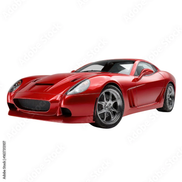 Fototapeta Shiny red sports car with chrome wheels vehicle automobile, Isolated On White, Png Transparent, Cut Out