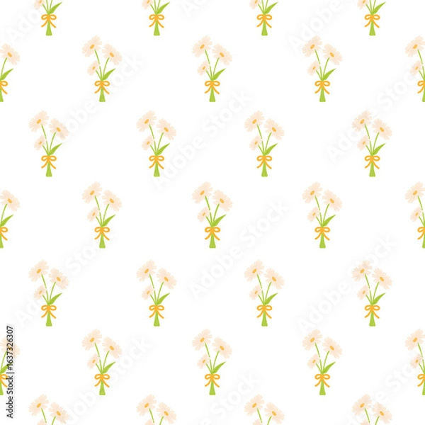Fototapeta Daisy Bouquet Seamless Pattern on Black Background