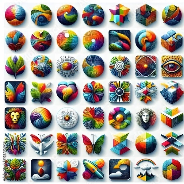 Fototapeta Colorful Artistic Composition Featuring Icons and Objects".
