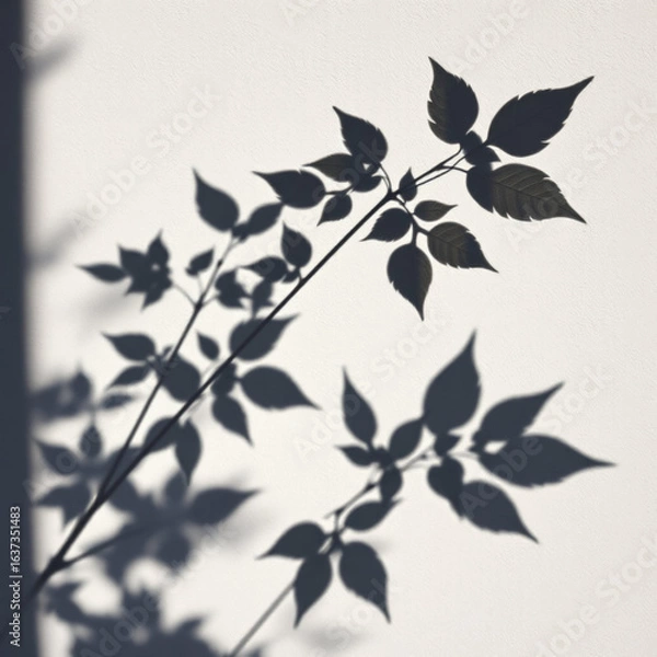 Fototapeta shadow overlay effects of realistic abstract natural tree leaves shadow on wall background,Summer sunlight and shadow overlay 
effect,shadow for photo interior backdrop studio mockup