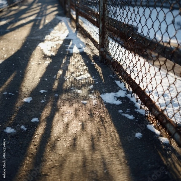 Fototapeta Winter shadows on a bridge walkway