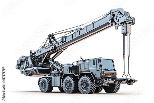 Fototapeta Heavy duty mobile crane with extended boom and cable